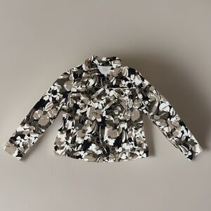 Camouflage Black, White & Tan Patterned Denim Jean Jacket Button Down Pockets